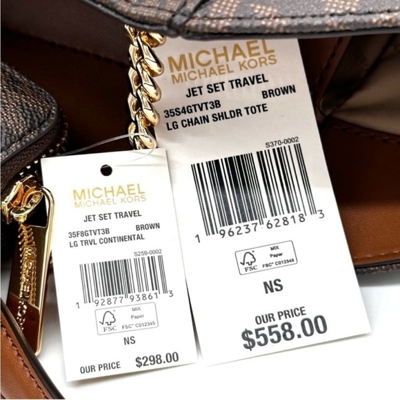 Michael Kors Large Jet Set Travel Chain Shoulder Bag & Continental Wallet Brown - Picture 14 of 15